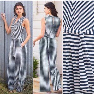 Matilda Jane woman's size large L Joanna Gaines In Town striped jumpsuit